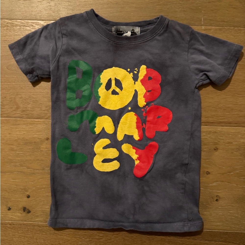 Bob Marley Kids Tee - Charcoal with Red, Yellow, Green
